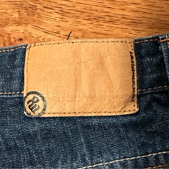ROCAWEAR Men’s Y2K Baggy Wide-leg Dark Wash Denim Jeans Size 36 Embroidered RW - Picture 9 of 11